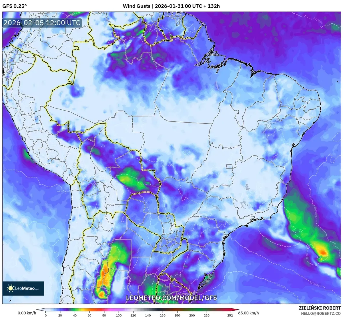 Rajadas de Vento Fortes no Sudeste do Brasil em 5 de fevereiro de 2026