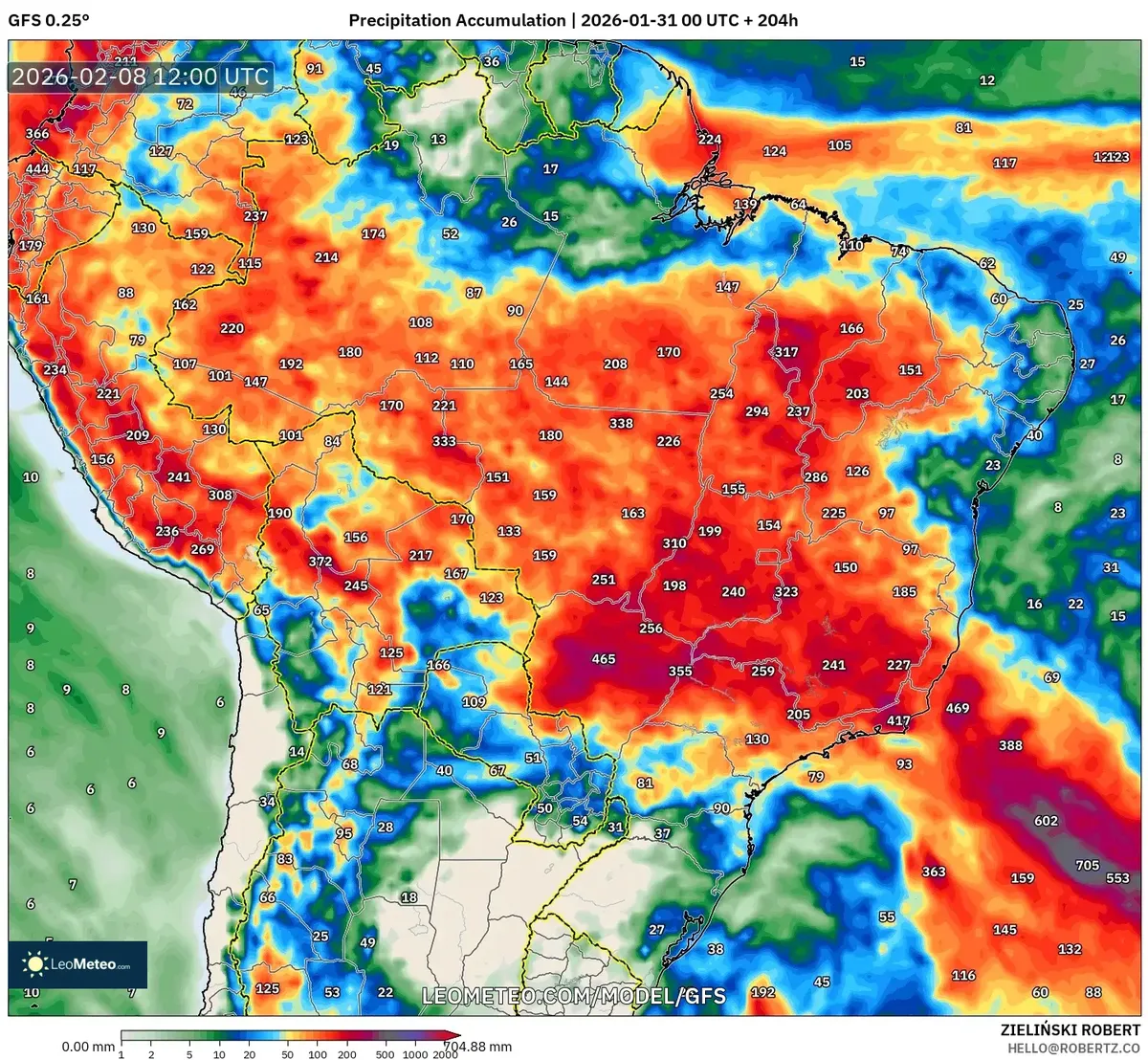 Acúmulo de Chuva Forte em 8 de fevereiro de 2026