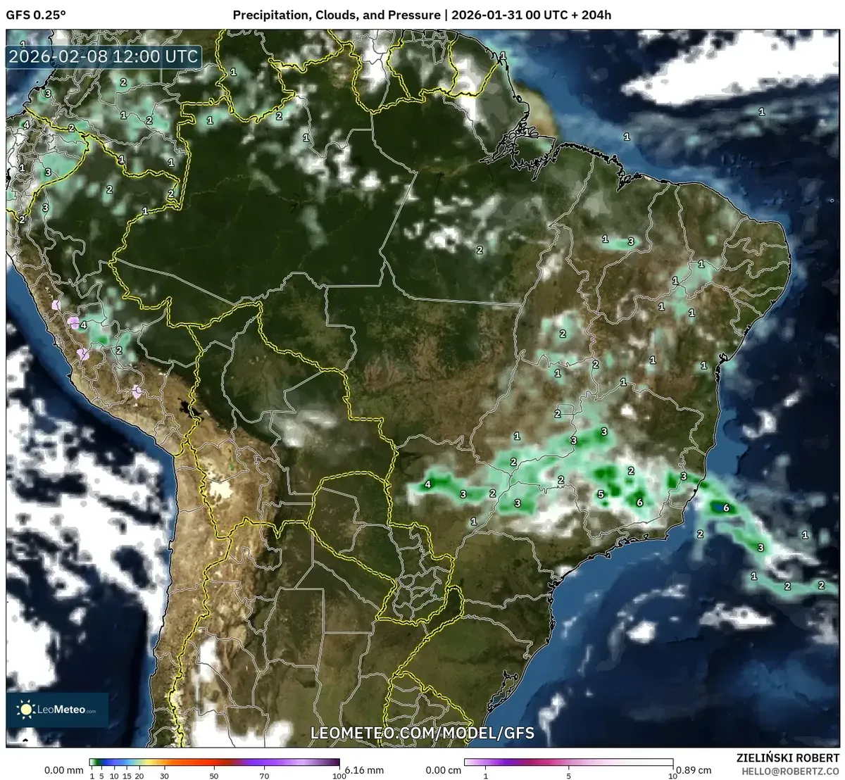Atividade de Nuvens e Precipitação em 8 de fevereiro de 2026