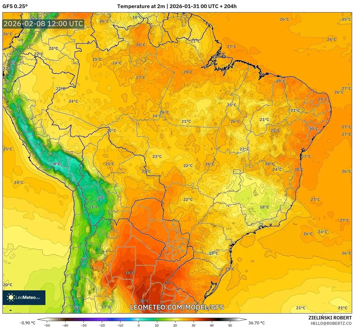 Temperaturas Elevadas no Brasil Central em 8 de fevereiro de 2026