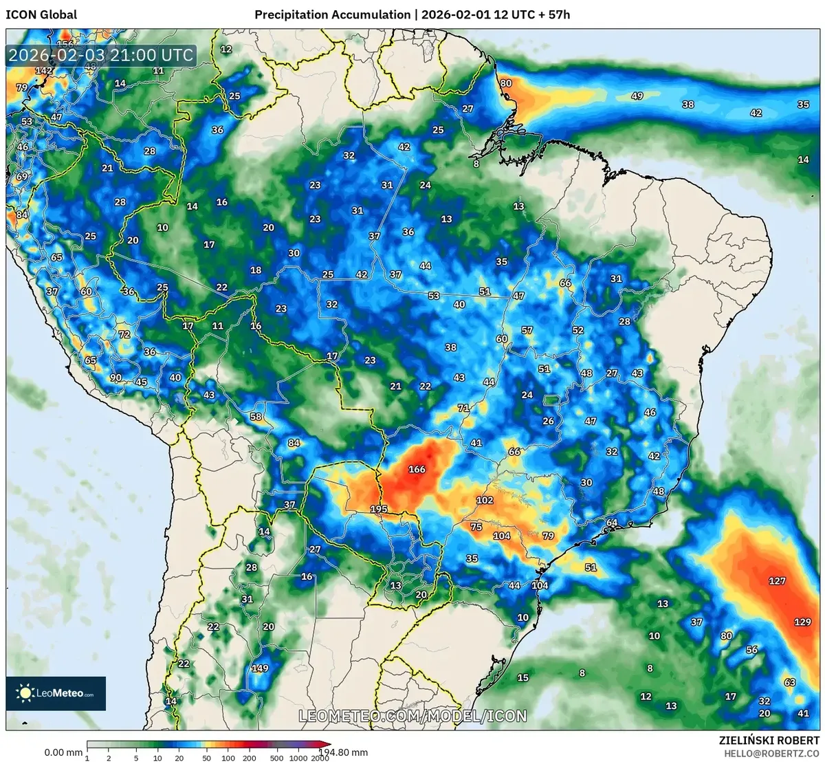 Acúmulo de precipitação no Brasil – 3 de fevereiro de 2026