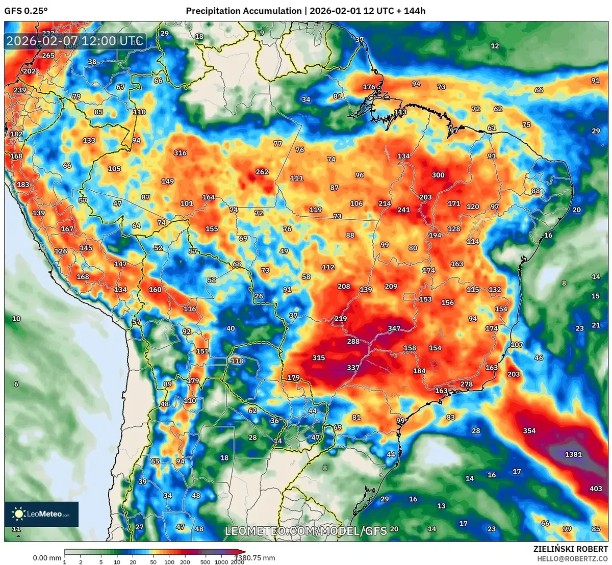 Acúmulo de chuva forte no Sudeste – 7 de fevereiro de 2026