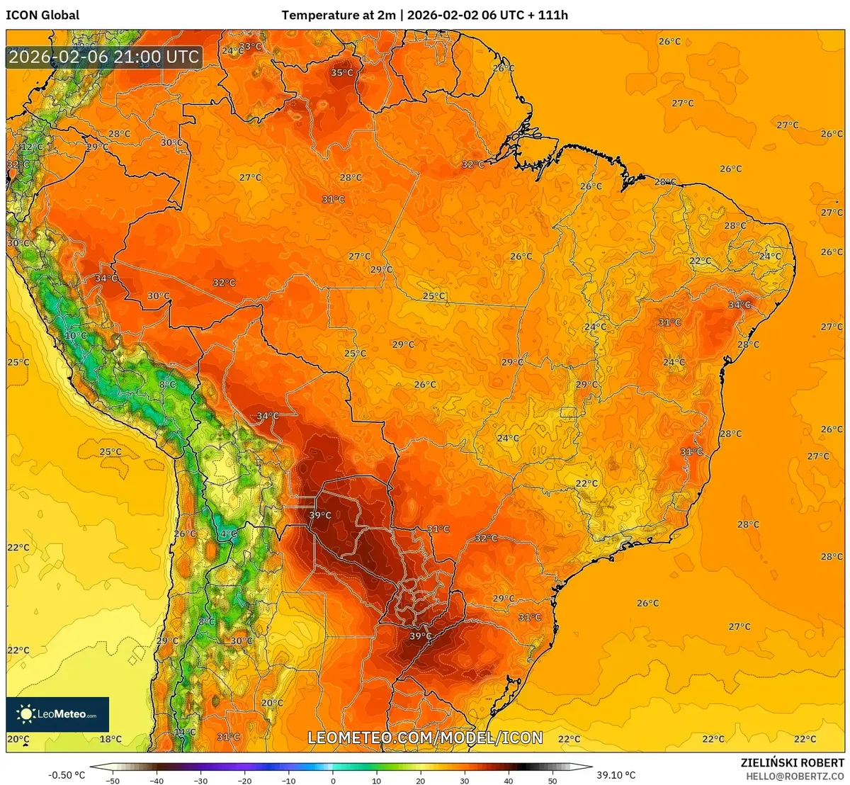 Pico de Calor à Tarde no Brasil em 6 de fevereiro de 2026