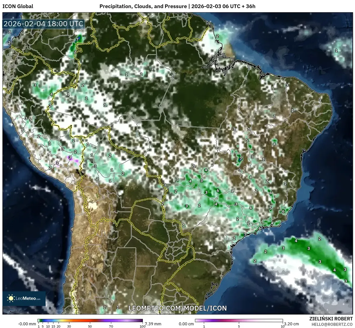 Pancadas fortes no Sudeste do Brasil em 4 de fevereiro de 2026 (ICON)
