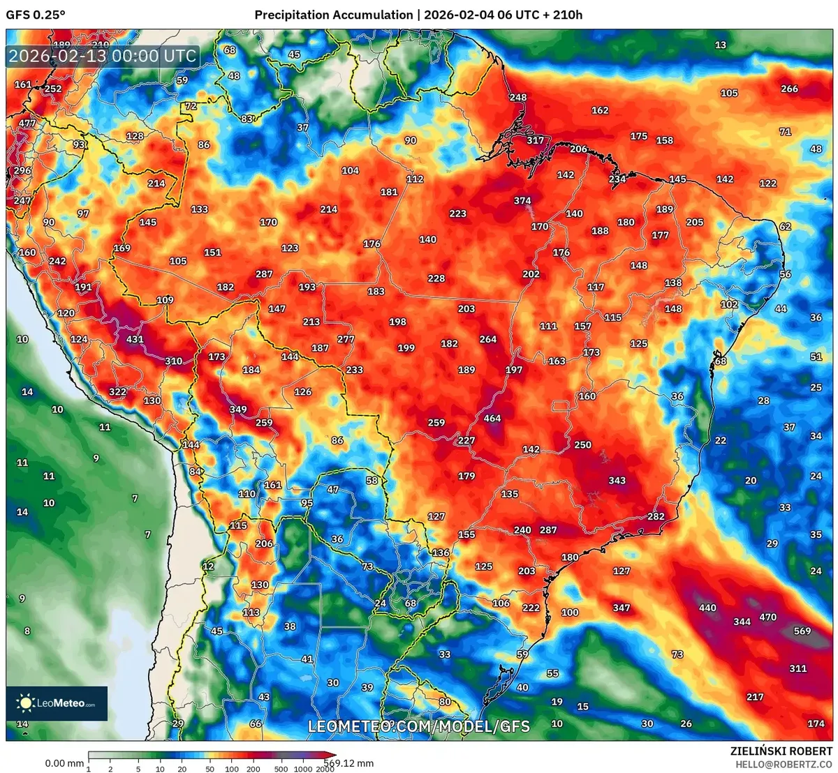 Acúmulo significativo de precipitação no Norte do Brasil em 12 de fevereiro de 2026