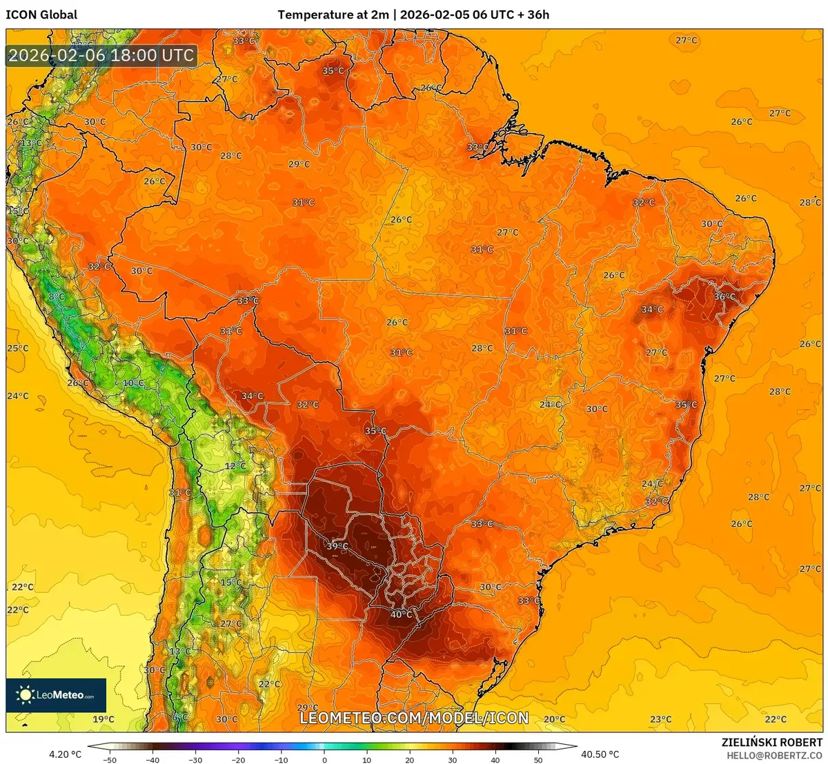 Pico de calor à tarde no Sudeste do Brasil em 6 de fevereiro de 2026 (ICON)