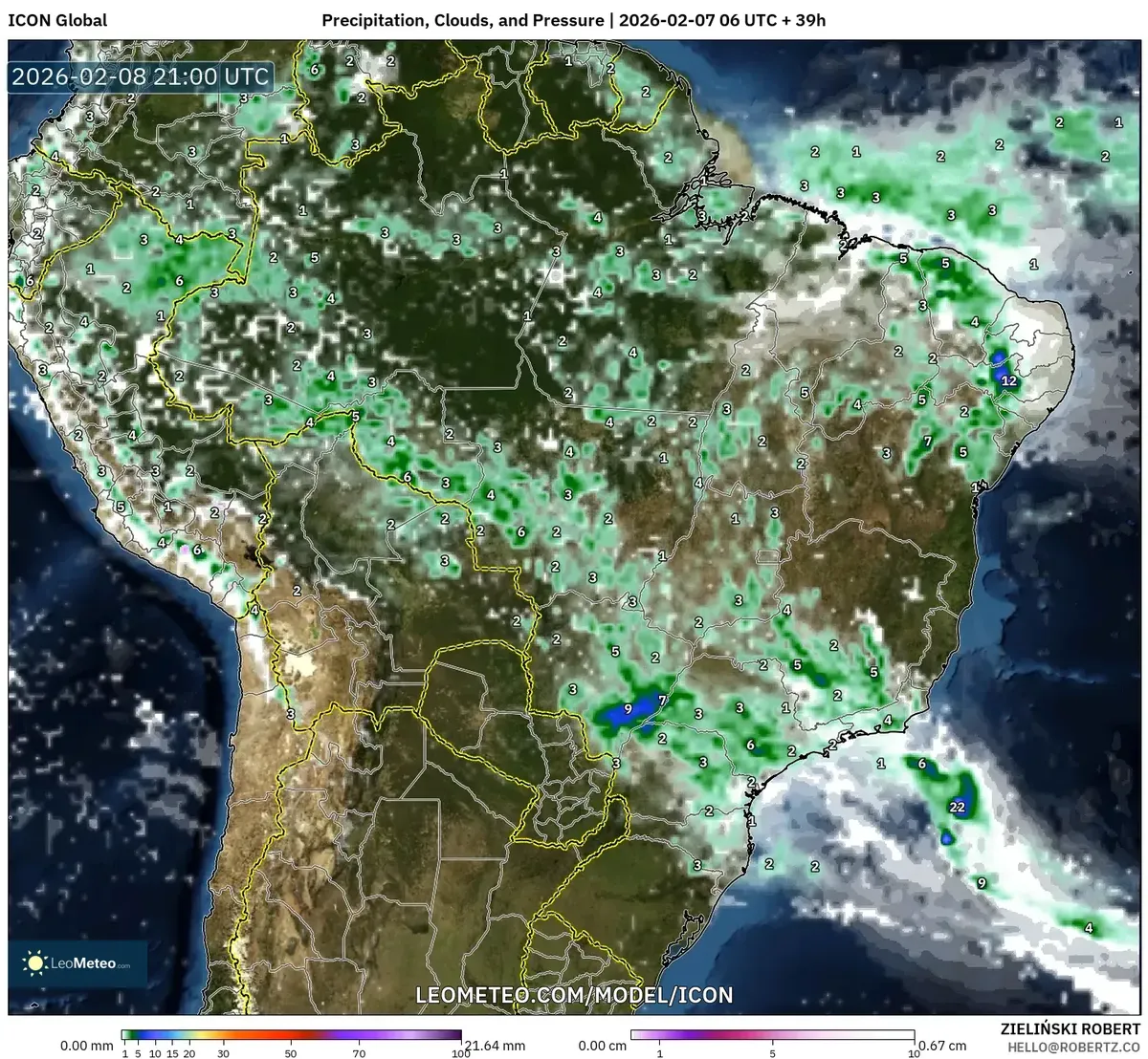 Temporais Noturnos sobre o Centro do Brasil em 8 de fevereiro de 2026 (ICON)