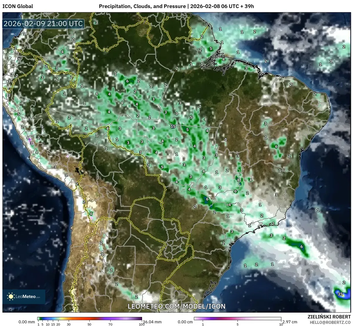 Pancadas de chuva significativas em 9 de fevereiro de 2026 (ICON)
