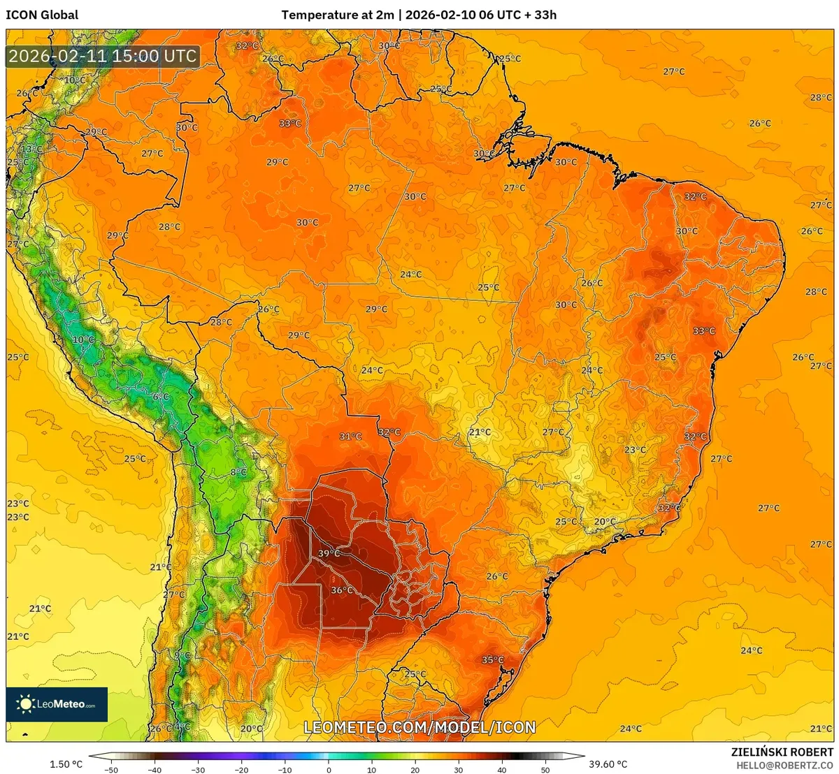 Pico de calor no Nordeste do Brasil em 11 de fevereiro de 2026 (ICON)