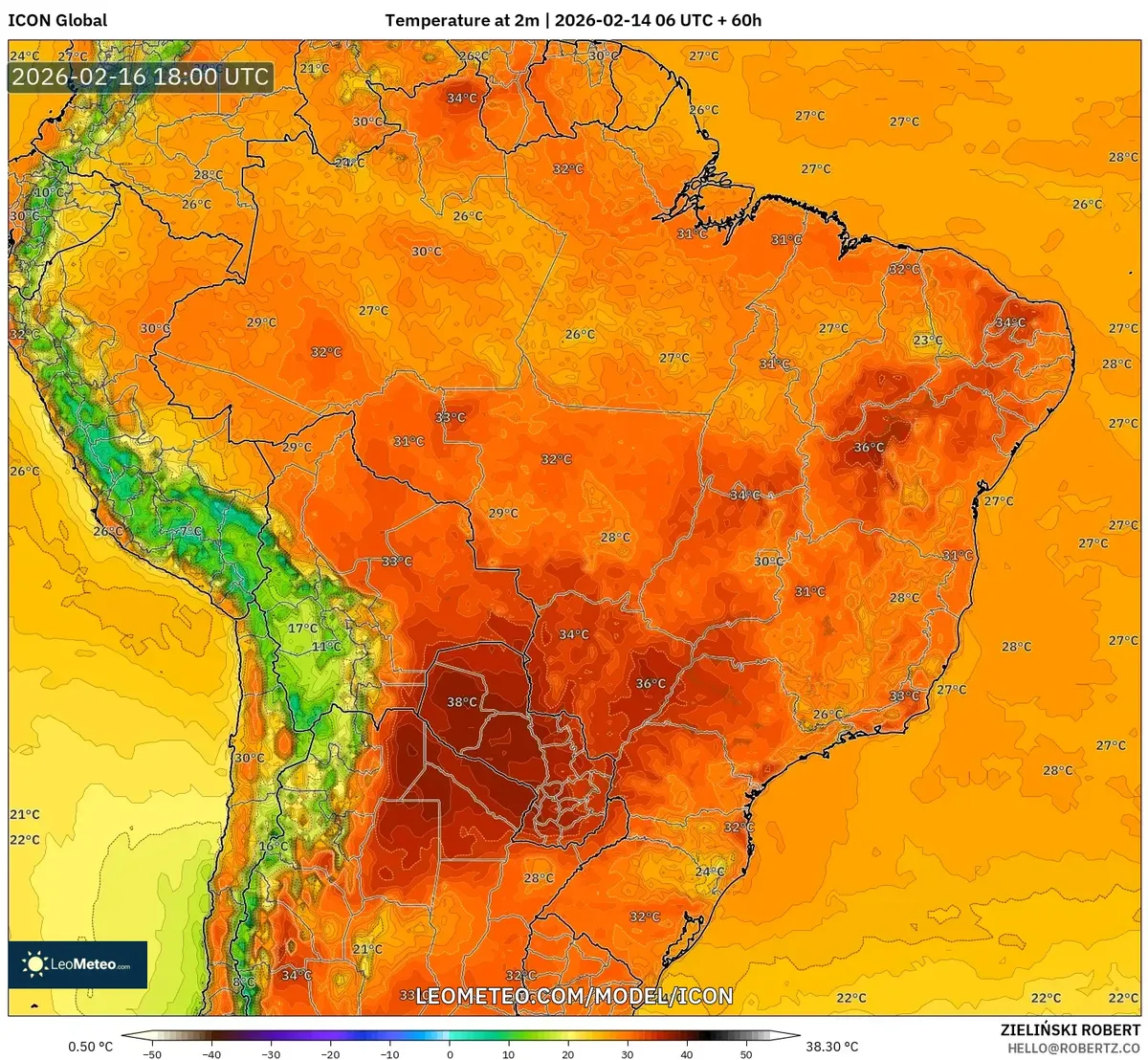 Calor recorde no Sudeste do Brasil em 16 de fevereiro de 2026 (ICON)