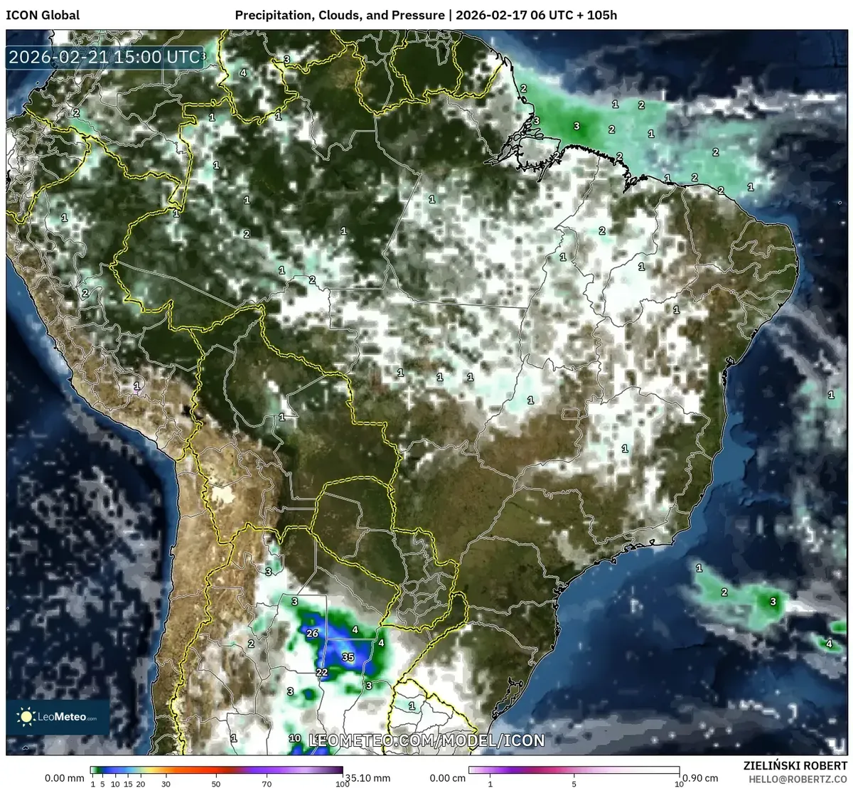 Chuvas significativas em Minas Gerais em 21 de fevereiro de 2026 (ICON)