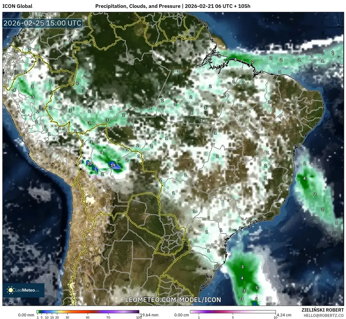 Pancadas se intensificando no Sudeste em 25 de fevereiro de 2026 (ICON)