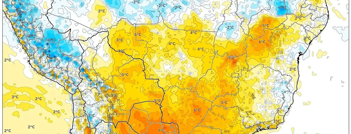 Estresse de calor urbano provável com temperaturas entre 30 e 35°C. Calor persistente e pancadas isoladas no Norte — Semana de 16 a 22 de fevereiro de 2026